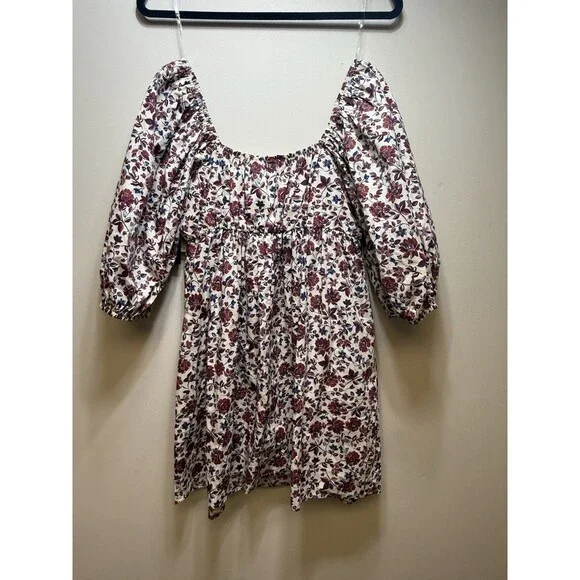 Speechless Rust Ivory Floral Puff Sleeve Mini Boho Cottagecore Pockets Sz S - Picture 5 of 6